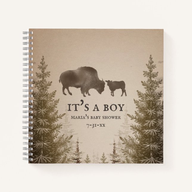 Mama Buffalo Evergreen Boy Baby Shower Notebook (Front)
