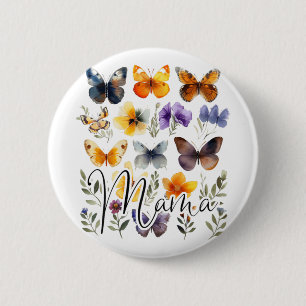 Mama Butterflies Floral Summer Mothers Day Graphic 2 Inch Round Button