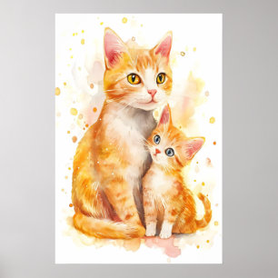 Mama Cat Watercolor Nursery Print, Mommy and Me Poster