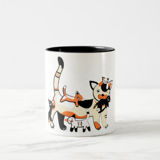Mama cat with kittens funny picture. Two-Tone coffee mug