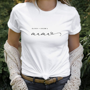 Mama   Chic Script and Heart with Kids Names Maternity T-Shirt