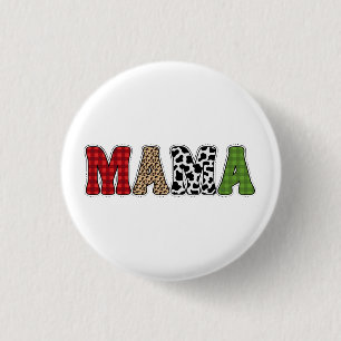 Mama Christmas Plaid Pattern Design 1 Inch Round Button