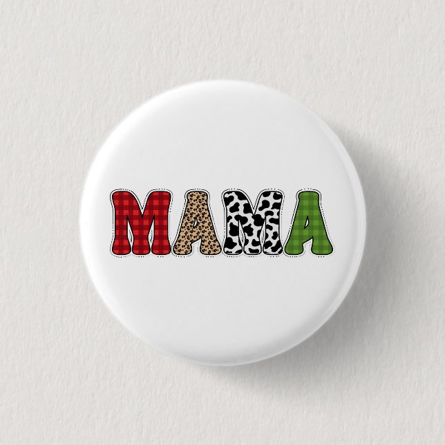 Mama Christmas Plaid Pattern Design 1 Inch Round Button (Front)