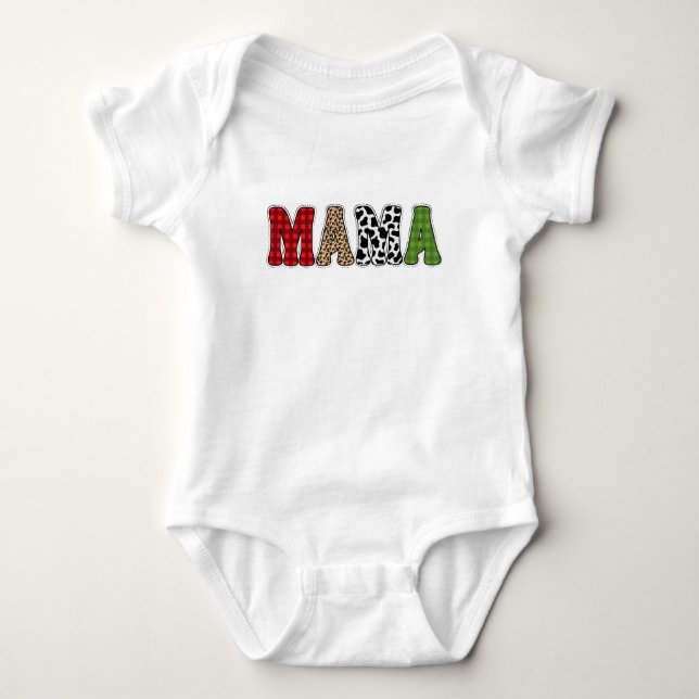 Mama Christmas Plaid Pattern Design Baby Bodysuit (Front)