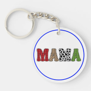 Mama Christmas Plaid Pattern Design Keychain