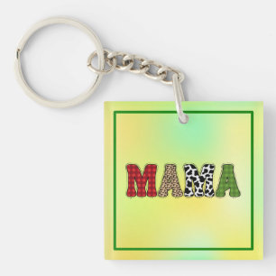 Mama Christmas Plaid Pattern Design Keychain