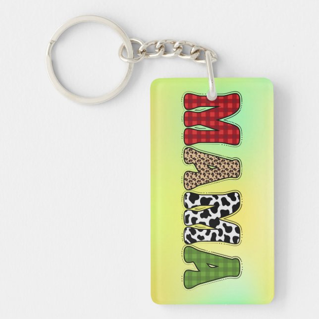 Mama Christmas Plaid Pattern Design Keychain (Front)