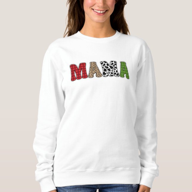 Mama Christmas Plaid Pattern Design Sweatshirt (Front)