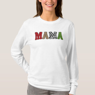 Mama Christmas Plaid Pattern Design T-Shirt