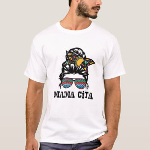 Mama Cita Leopard Serape Messy Bun Mom Mexican Fie T-Shirt