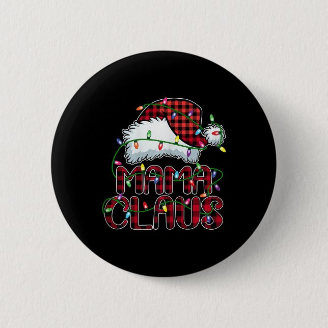 Mama Claus Christmas Lights Pajama Family Matching 2 Inch Round Button (Front)