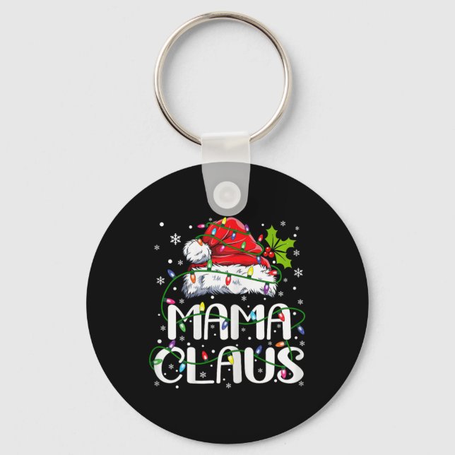 Mama Claus Christmas Lights Pajama Family Matching Keychain (Front)