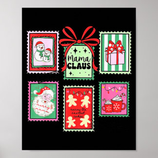 Mama Claus Christmas Mom Stamp Bow Pajama Matching Poster