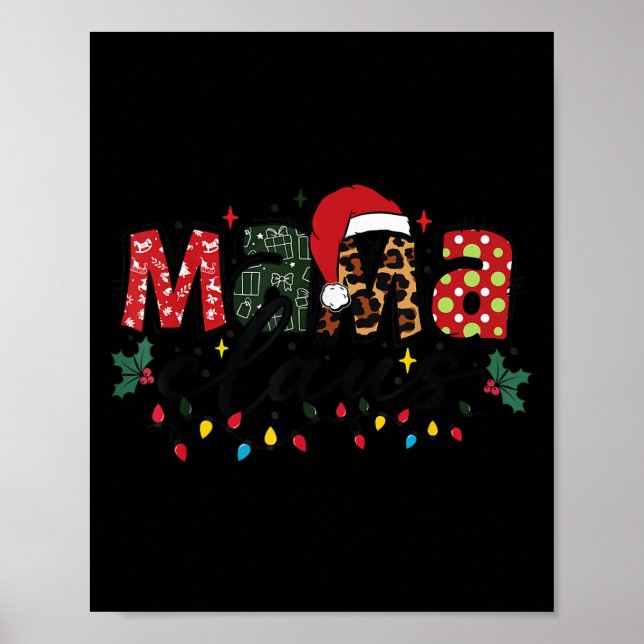 Mama Claus Christmas Pajama Santa Claus Family Mat Poster (Front)