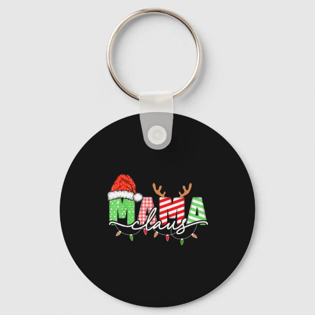 Mama Claus Xmas Christmas Lights Pajama Family Mat Keychain (Front)