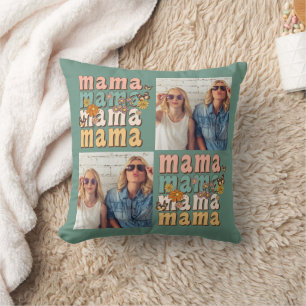 Mama Colourful Custom Photos Mother's Day Retro Throw Pillow