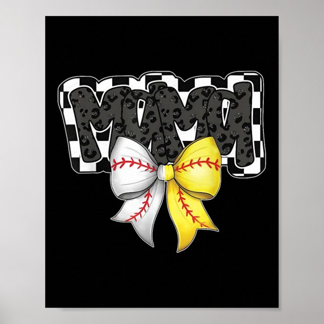 Mama Coquette Bow Game Day Baseball Softball Cheer Poster (Front)