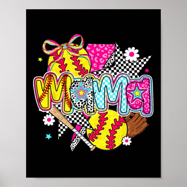 Mama Coquette Bow Game Day Softbyll Bysebyll  Poster (Front)