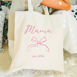 Mama Coquette Pink Bow and Script Tote Bag