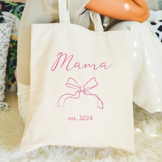 Mama | Coquette Pink Bow and Script Tote Bag (Creator Uploaded)