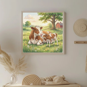 Mama Cow and Calf Nursery Poster