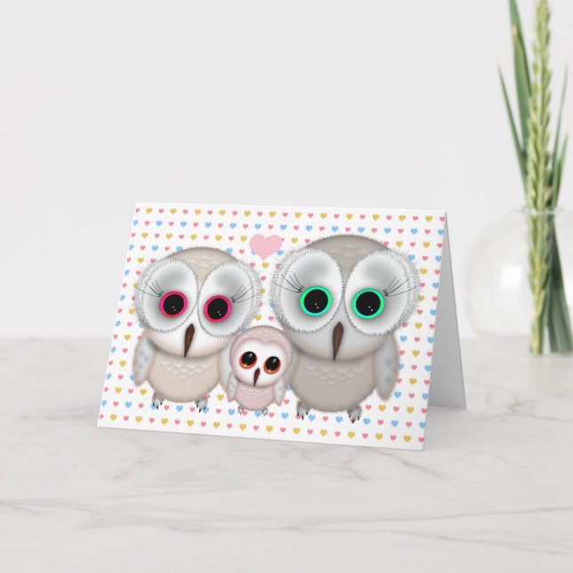 Mama Daddy Baby Owl Card for Baby Shower (Front)