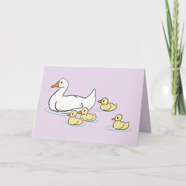 Mama Duck & Baby's Lavender Blank Card (Front)