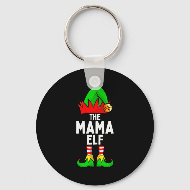 Mama Elf Matching Family Christmas Women  Keychain (Front)