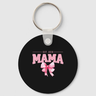 Mama est 2016 coquette pink bow retro mom mothers keychain
