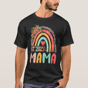 Mama Est 2023 Cute New Mom Women Leopard Rainbow M T-Shirt