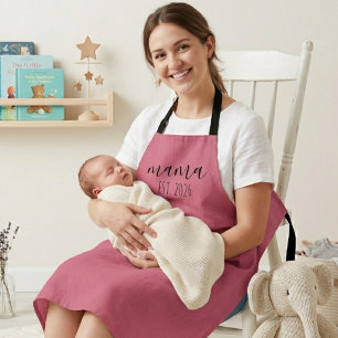 Mama Est. 2026 Mom To Be Minimalist Personalized  Apron