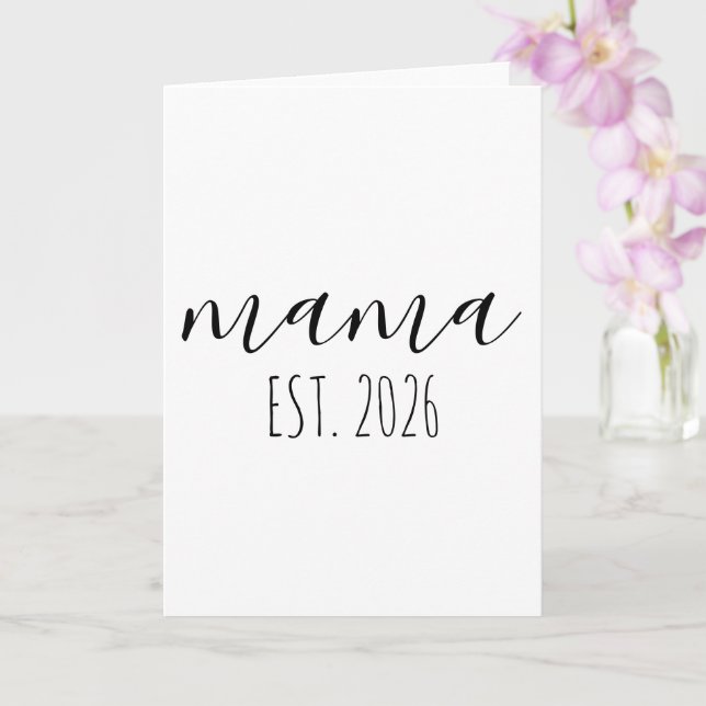 Mama Est. 2026 Mom To Be Minimalist Personalized  Card (Orchid)