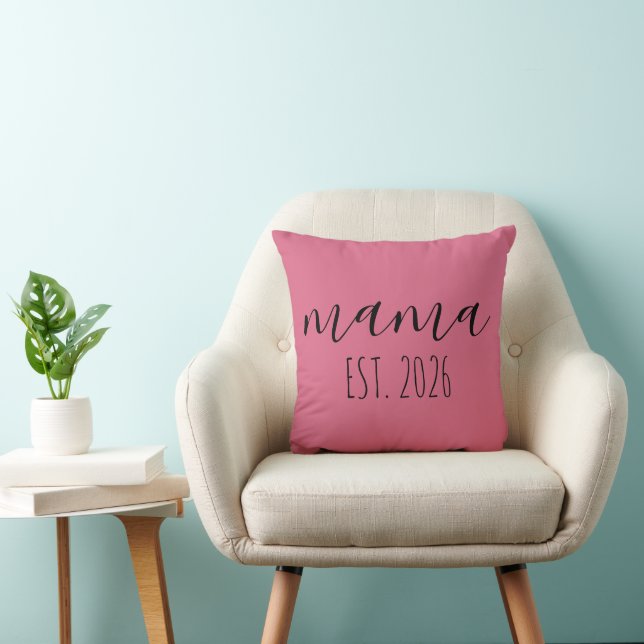Mama Est. 2026 Mom To Be Minimalist Personalized  Throw Pillow (Chair)