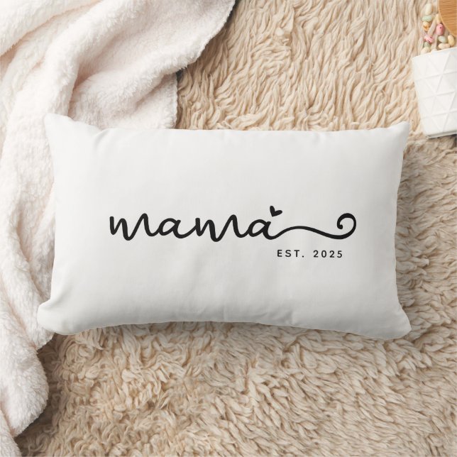 Mama Est. Chic Script Mother's Day Gift Lumbar Pillow (Blanket)