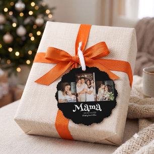 Mama Established 3 Photo Kids Name Fun Ornament Card