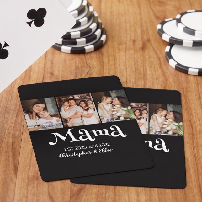 Mama Established Kids Names Fun Text 3 Photo Playing Cards (Creator Uploaded)