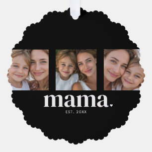 Mama Established Modern Black 3 Photo Ornament Card
