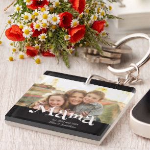 Mama Established Photo Kids Name Fun Text Keychain