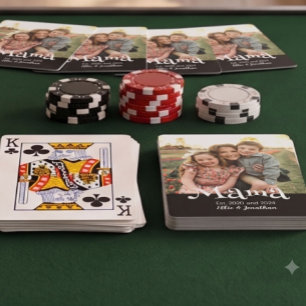 Mama Established Photo Kids Name Fun Text Playing Cards