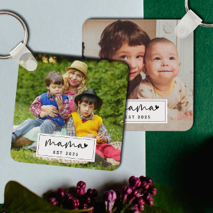 Mama Established Year Simple Photo Personalized Keychain