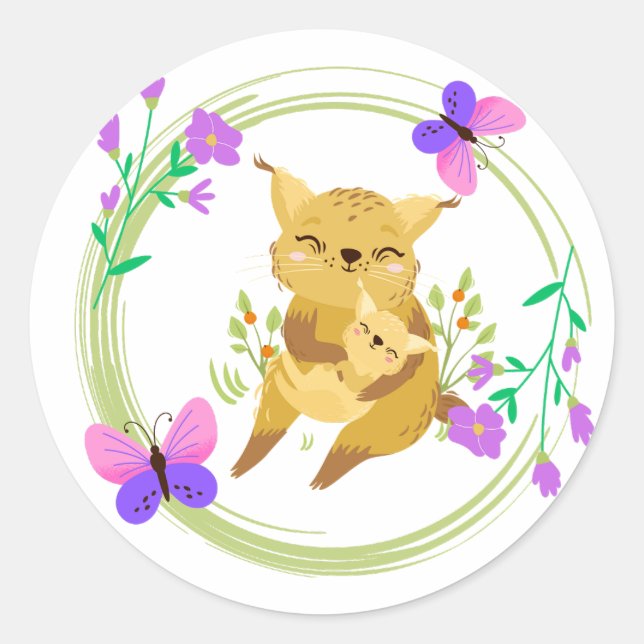 Mama et bébé lynx/wildcat autocollant (Devant)