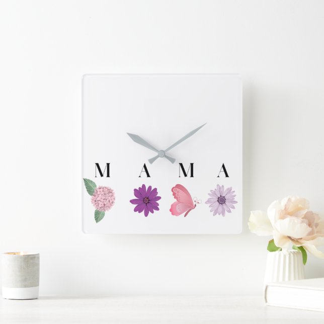 Mama Floral and  Elegant Gift for Mom Square Wall Clock (Home)