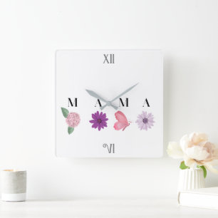 Mama Floral and Elegant Gift for Mom Square Wall Clock