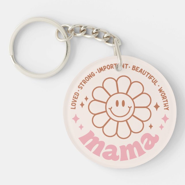 Mama Flower: Loved, Strong, Beautiful, and Worthy Keychain (Front)