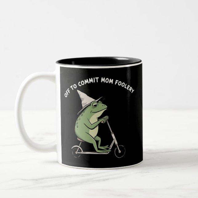 Mama Frog Off to Commit Mom Foolery Scooter Gift  Two-Tone Coffee Mug (Left)