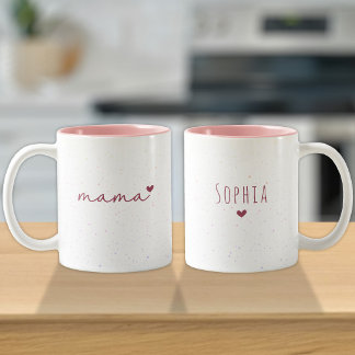 Mama Gift From Kids | Love Name Pink Heart  Two-Tone Coffee Mug