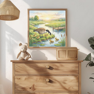 Mama Goose and Goslings Nursery Poster