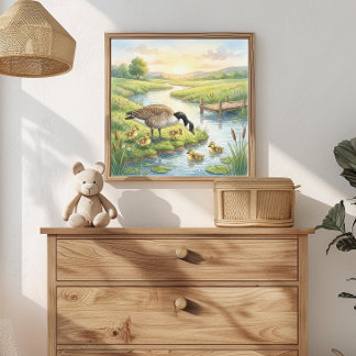 Mama Goose and Goslings Nursery Poster