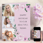 Mama Happy Birthday 3 Photo Pink Floral Card<br><div class="desc">Say Happy Birthday to your beautiful mama with a pretty floral photo card. This birthday card can be personalized with 3 of your favorite photos and you can also edit the wording on the front and the message inside. It currently reads "Happy Birthday to our Beautiful Mama" and you can...</div>