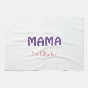 Mama happy mothers retro purple add name text vint kitchen towel